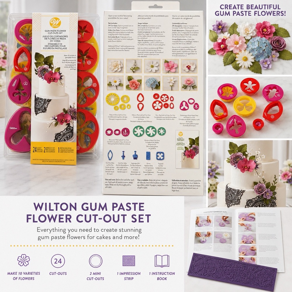 Wilton Gum Paste Flower Cut-Out Set‎ 24 Cutters Cake Decorating Floral Fondant